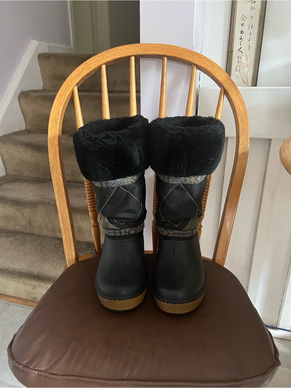 Very Stylish built to last Baffin Black and Brown Women's Winter Rain Boots - Picture 2 of 4